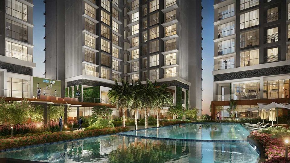 Shaded swimming pool. Artist's impression. Source: Adani Realty website