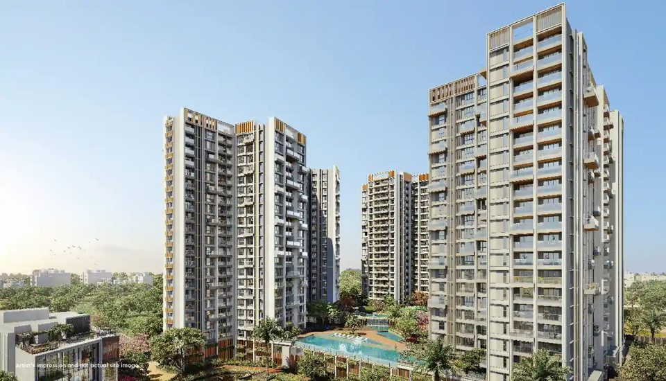 Godrej Blue: DAY VIEW ELEVATIONDAY VIEW ELEVATION. Developer image; may be an artist's impression. Source: Godrej Properties project website.
