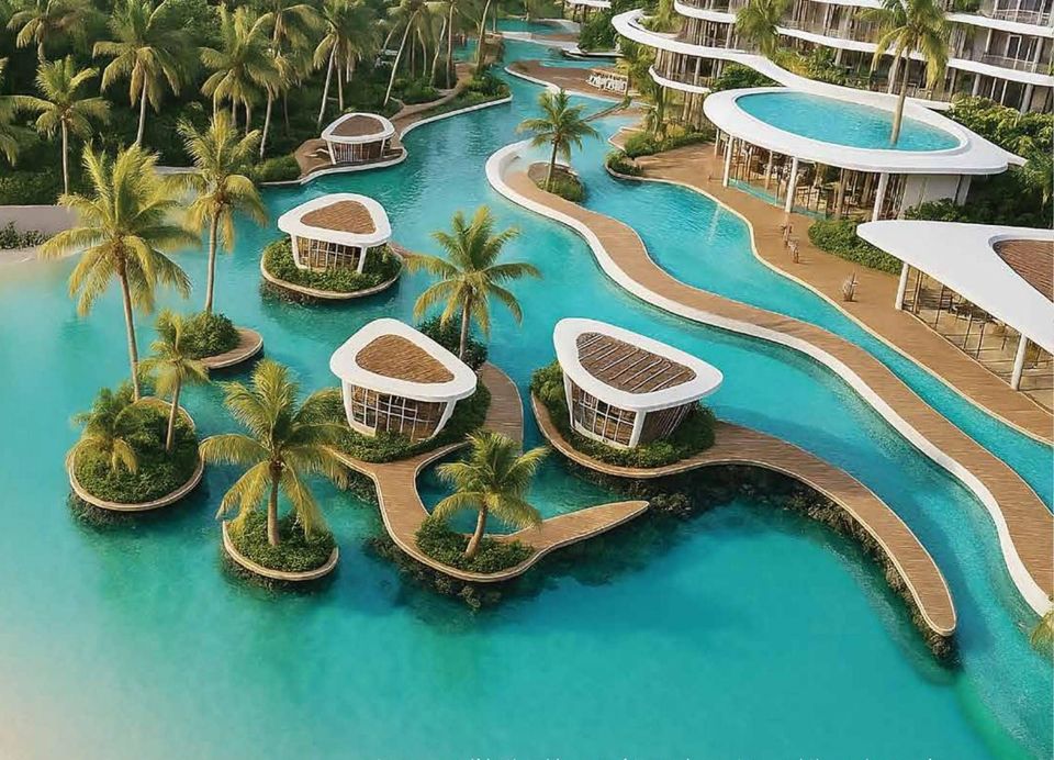 Lagoon and beach area. Artist's impression. Source: G.O.A.A. Premium Residences brochure, House of Abhinandan Lodha (Feb 2026)