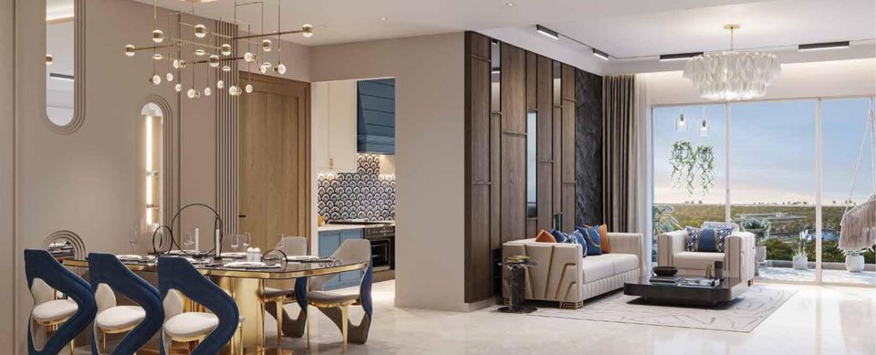 Living and dining. Artist's impression. Source: G.O.A.A. Premium Residences brochure, House of Abhinandan Lodha (Feb 2026)